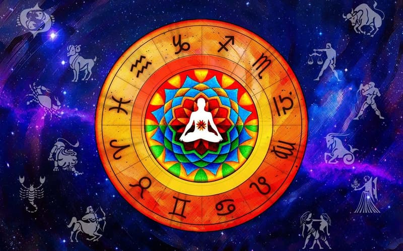 Vedic zodiac wheel with the 12 rashis
